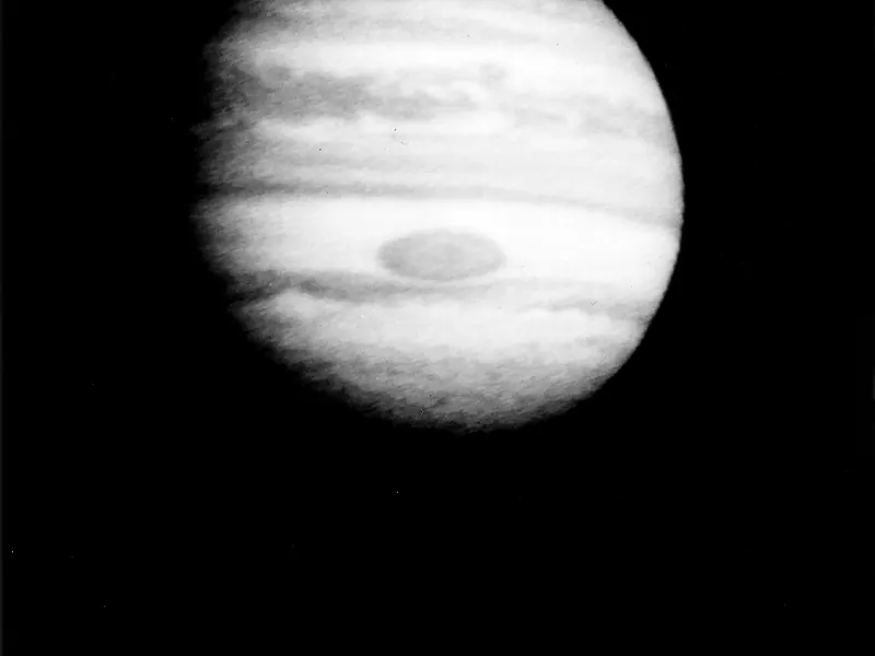 A grainy picture of Jupiter’s striped clouds